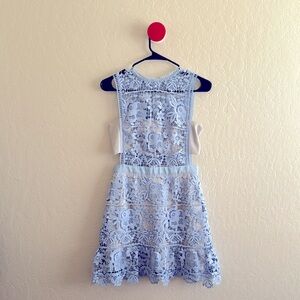 Like-new Self-Portrait Blue Floral Lace Peplum Floral Eyelet Overlay Mini Dress